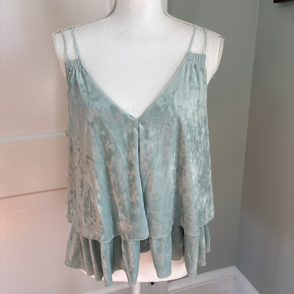 Aerie Mint Green Crushed Velvet Tank with Ruffle Hem Size Medium Fairy Cottage